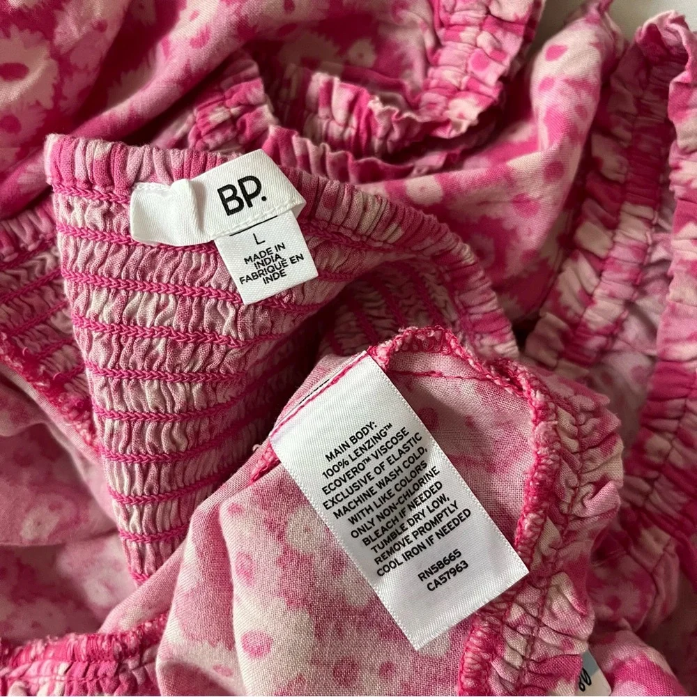 [bp] daisy print puff sleeve peasant tie front crop top pink L